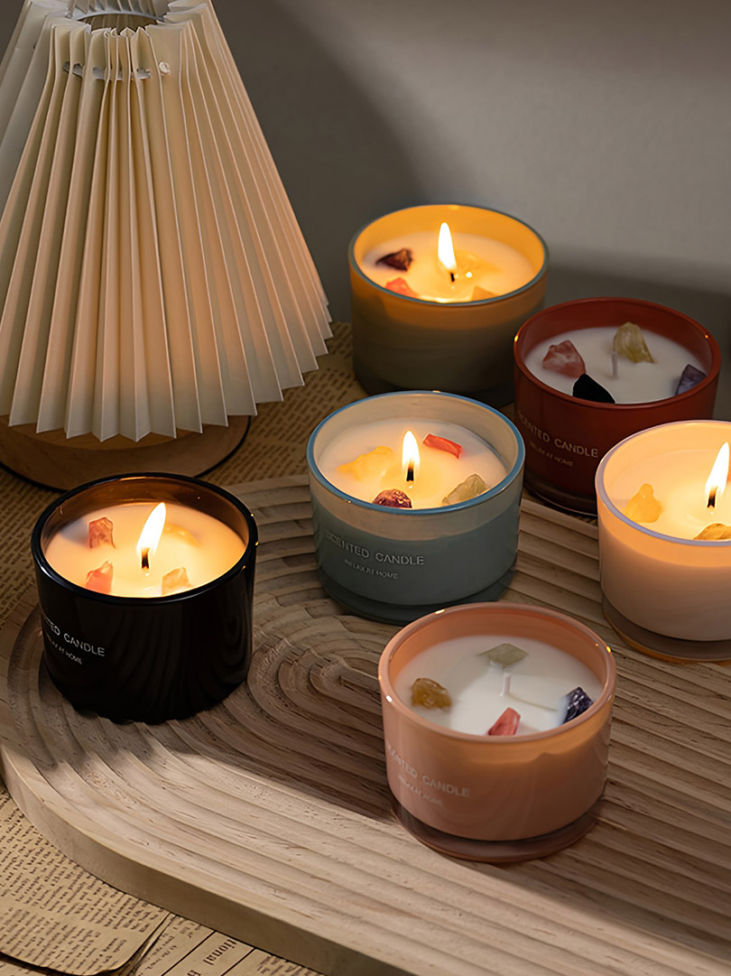 Kristallsteinkerze mit emotionalem Dopaminduft