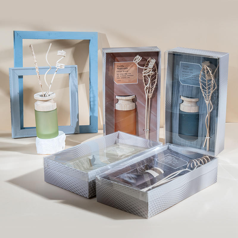 Hochwertiger Reed-Diffusor mit hohem zylindrischem Glaskolben und Aroma-Diffusor aus Holzstäbchen