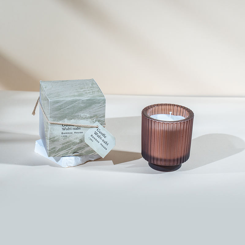 Runder Kerzenbecher aus Glas mit vertikalen Streifen, Duftkerzen-Öko-Sojawachs-Kerzenverkäufer