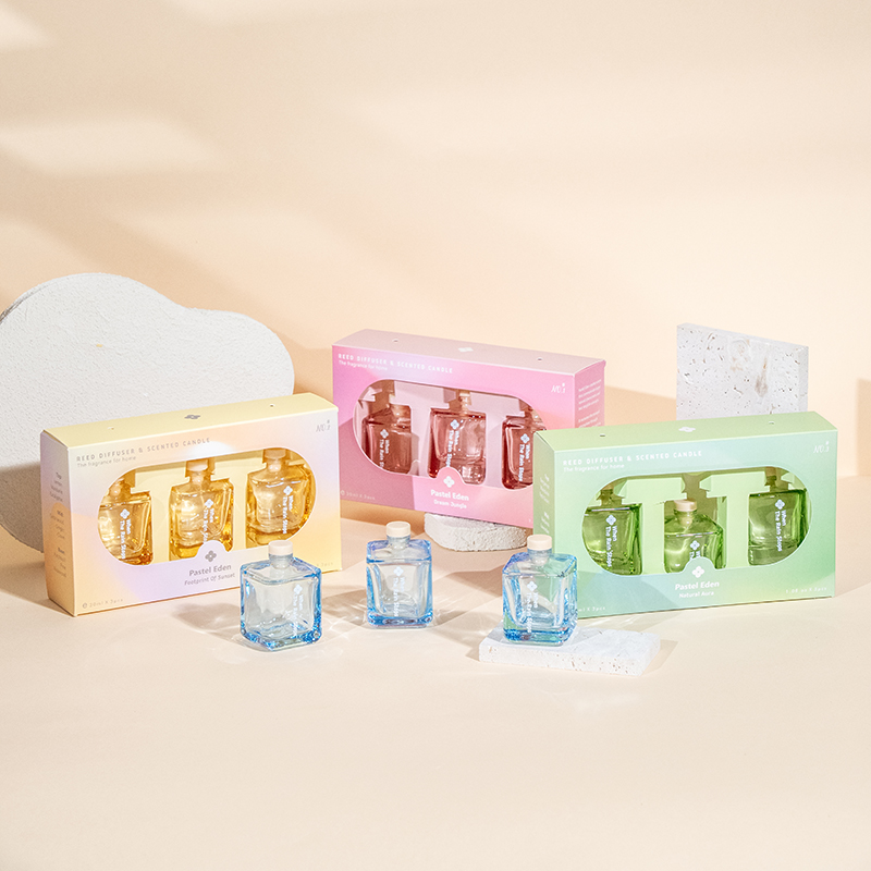 3-teiliges quadratisches Fläschchen-Red-Diffusor-Set, 3-teiliges Aroma-Set