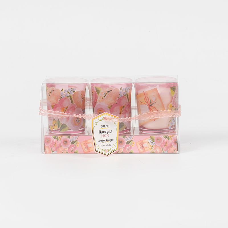 Muttertag klassische kleine runde Glasbecher-Duftkerzen 3-teiliges Set-Hersteller von Öko-Sojakerzen