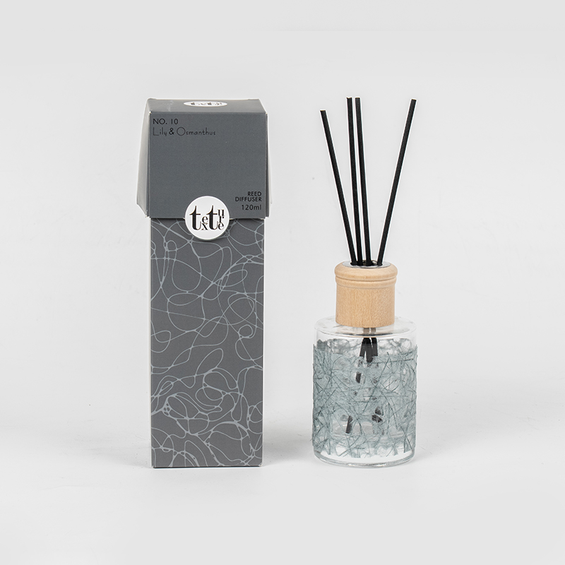 Klassischer runder Glasflakon mit Holzdeckel in schönem Papier-Deko-Schilfdiffusor – Anbieter für Raumdüfte