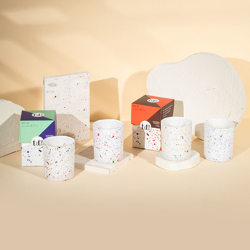 Klassische runde Duftkerze mit Marmormuster-Aufdruck – Öko-Sojawachskerze