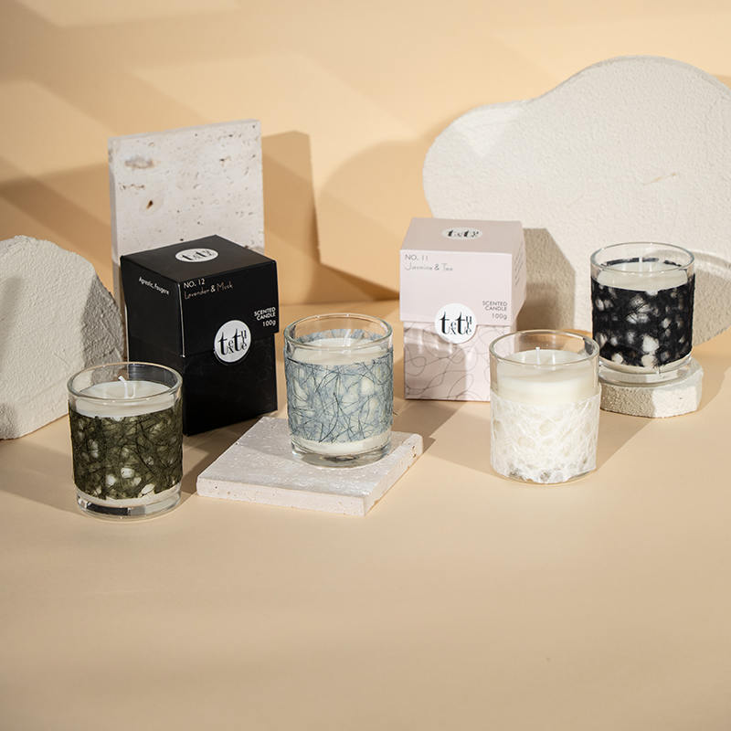 Klassische runde Duftkerze mit Papierdeko – Hersteller von Öko-Sojawachskerzen