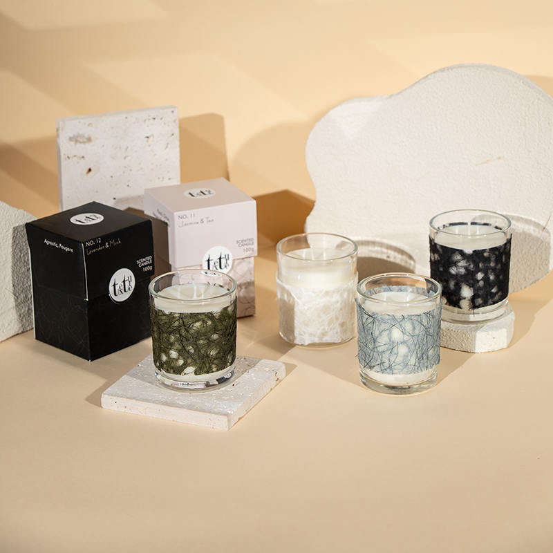 Klassische runde Duftkerze mit Papierdeko – Hersteller von Öko-Sojawachskerzen